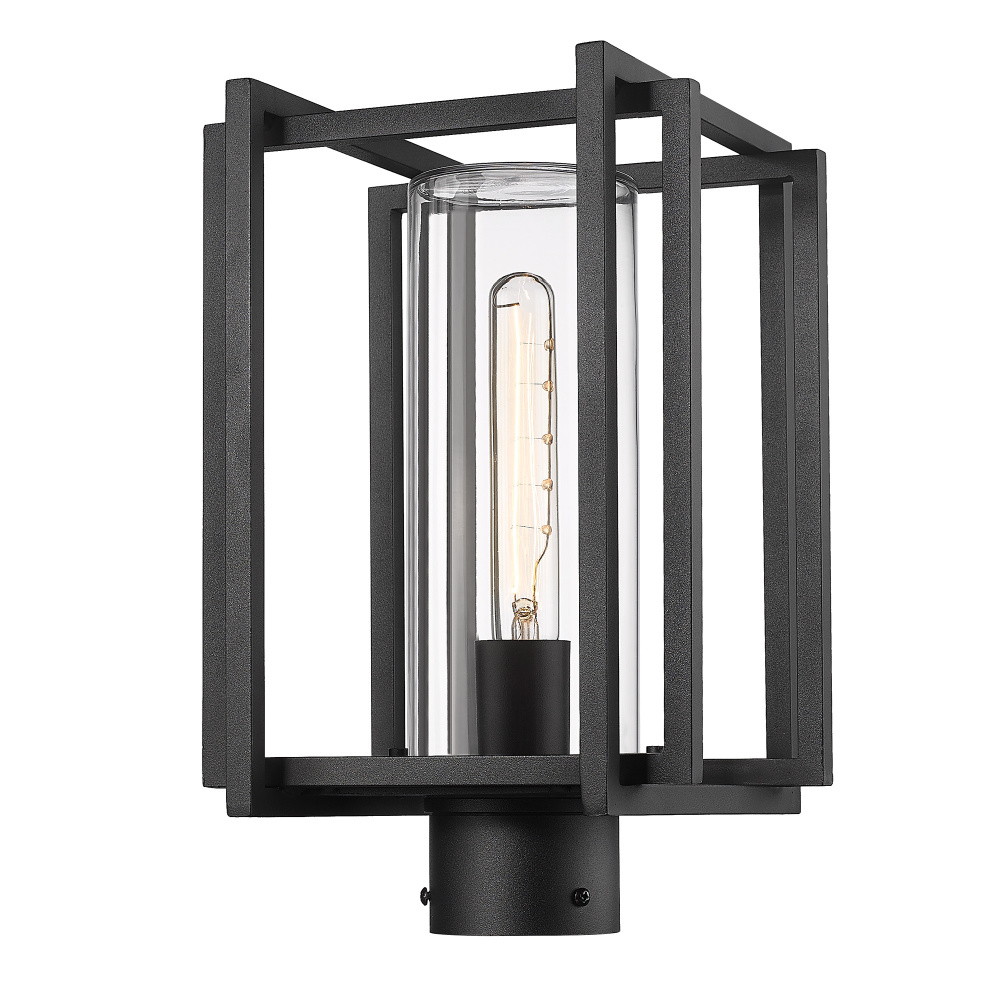 Golden Lighting Tribeca 1-light Outdoor Post in Natural Black and Clear Glass
